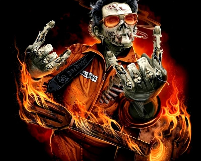 Create meme: zombie rock in vk, rock theme, Rock the skull on fire