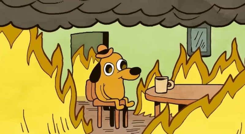 Create meme: dog in the burning house meme, a dog in a fire meme, meme dog in a burning house