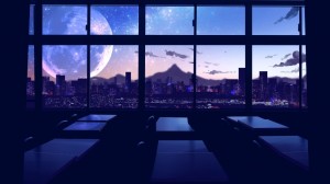 Create meme: Seattle panoramic window, cyberpunk window on the city, the view from the window in the evening sunset
