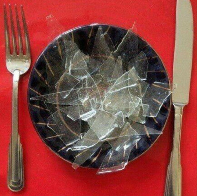 Create meme: a broken plate, broken glass, the glass in the plate is broken