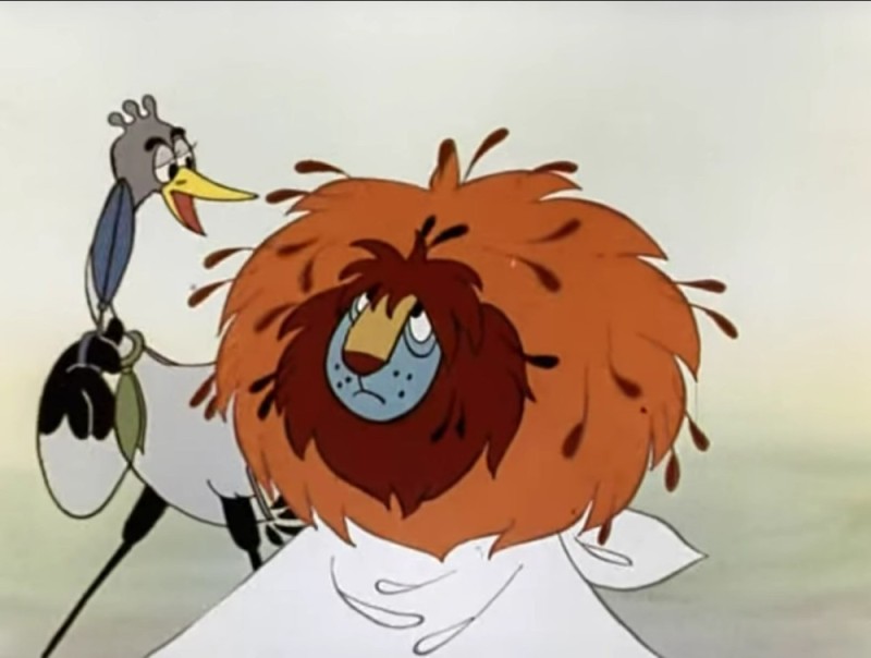 Создать мем: стрижка льва мультфильм, стрижка льва мультик, мультфильм «почему у льва большая грива?» 1976 год