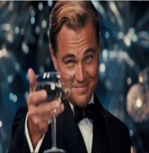 Create meme: DiCaprio glass, Gatsby DiCaprio with a glass of, Leonardo DiCaprio