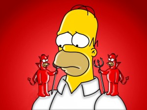 Create meme: the simpsons angel and demon, Homer angel and demon on his shoulders, the simpsons