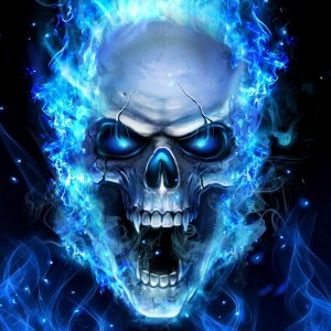 Create meme: skull on fire , cool skulls, blue skull