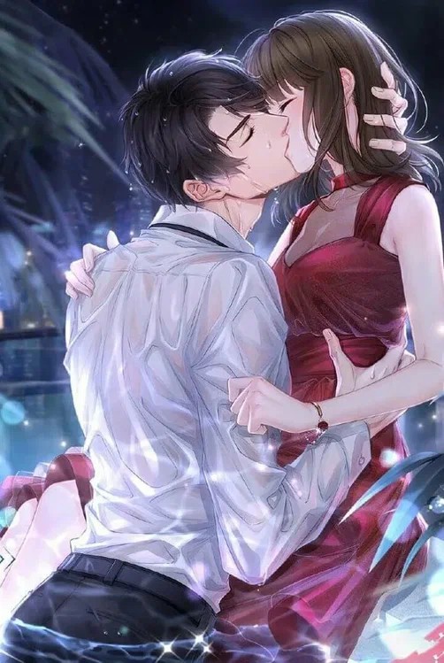 Create meme: romantic anime, anime kiss, anime art couples