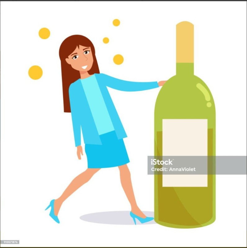 Create meme: cartoon woman cuddles with a bottle of wine, a bottle of wine, wine bottle vector