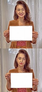 Создать мем: счастливая девушка, портрет женщины, девушка держит портрет