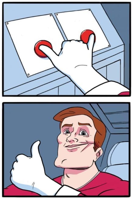 Create meme: meme red button, meme two buttons, difficult choice meme