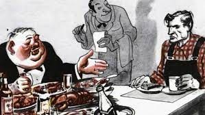 Create meme: in the restaurant the Union of labor and capital, meme in the restaurant of labor and capital, a caricature of a bourgeois and a worker in the USSR