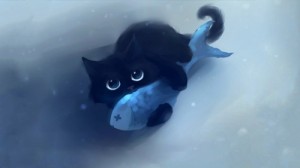 Create meme: blue fish, cat background, cute cat