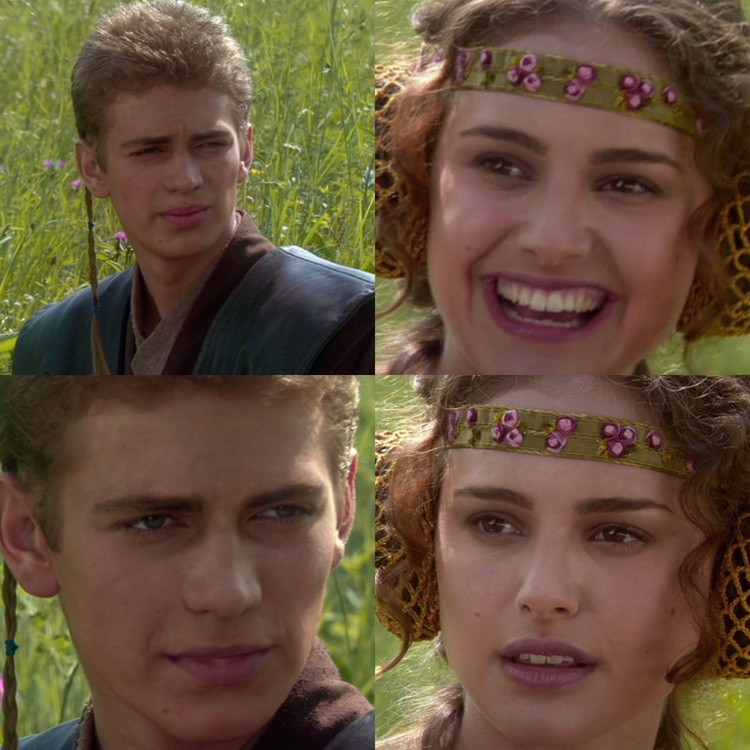 Create meme: anakin and padme meme, Anakin and Padme on a picnic meme, Star Wars meme Anakin and Padme