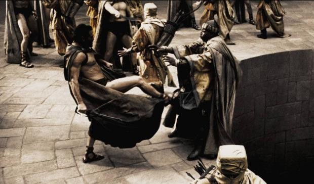 Create meme: this is Sparta, 300 Spartans the pit, Sparta 