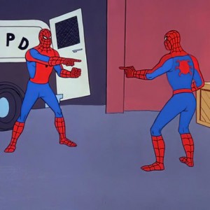 Создать мем: человек паук два, два человека паука мем, мем с человеком пауком