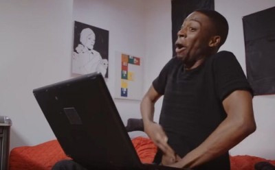Create meme: a black man with a laptop, Negro with a laptop, the Negro with laptop MEM