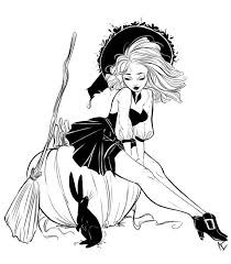 Create meme: witch, pinup art, drawing magpies witch