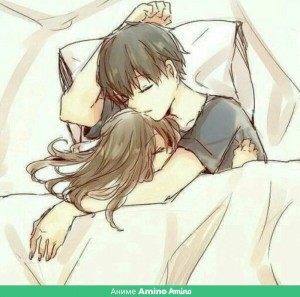 Создать мем: аниме парень и девушка спят, аниме обнимашки парень и девушка, аниме пары в постели
