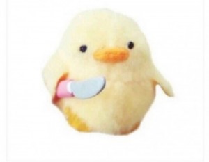 Create meme: stuffed duck with a knife, chicken with a knife meme, plush duck with a knife