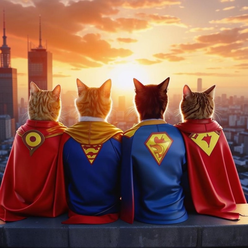 Создать мем: кот супермен, котик супергерой, кошка супергерой