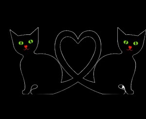 Создать мем: влюбленные котики трафарет, кошки силуэт, кошка черная
