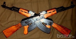 Create meme: carbine AKMS rifle, automatic AK wooden stock, photo of AK with a wooden stock