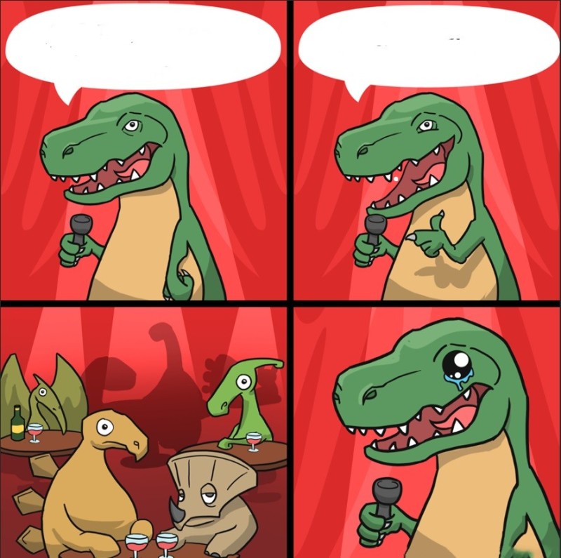 Создать мем: динозавр стендап, динозавр стендапер, мем динозавр