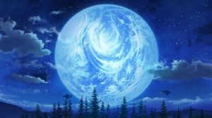 Создать мем: голубой аниме фон луна, луна, аниме пейзаж луна