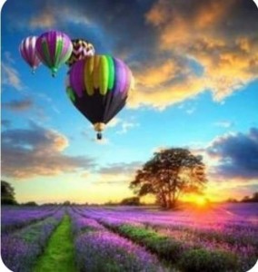 Создать мем: поле лаванды и воздушный шар, шары красивые, воздушный шар над лавандовым полем живопись