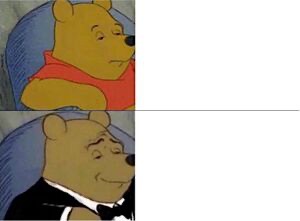Создать мем: winnie the pooh distorted meme, винни-пух, мем с винни пухом в смокинге