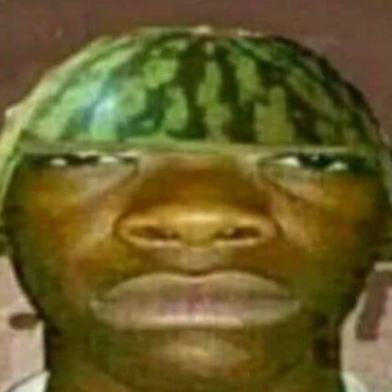 Create meme: a negro with a watermelon, xyligancheg 2008, a negro with a watermelon on his head