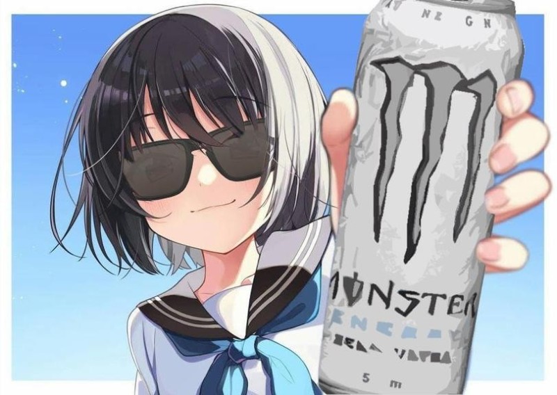 Create meme: tianka with an energy drink, anime , anime chan