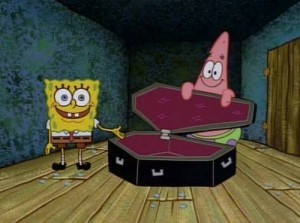 Create meme: Spongebob and Patrick with a coffin, history of spongebob squarepants, bob sponge