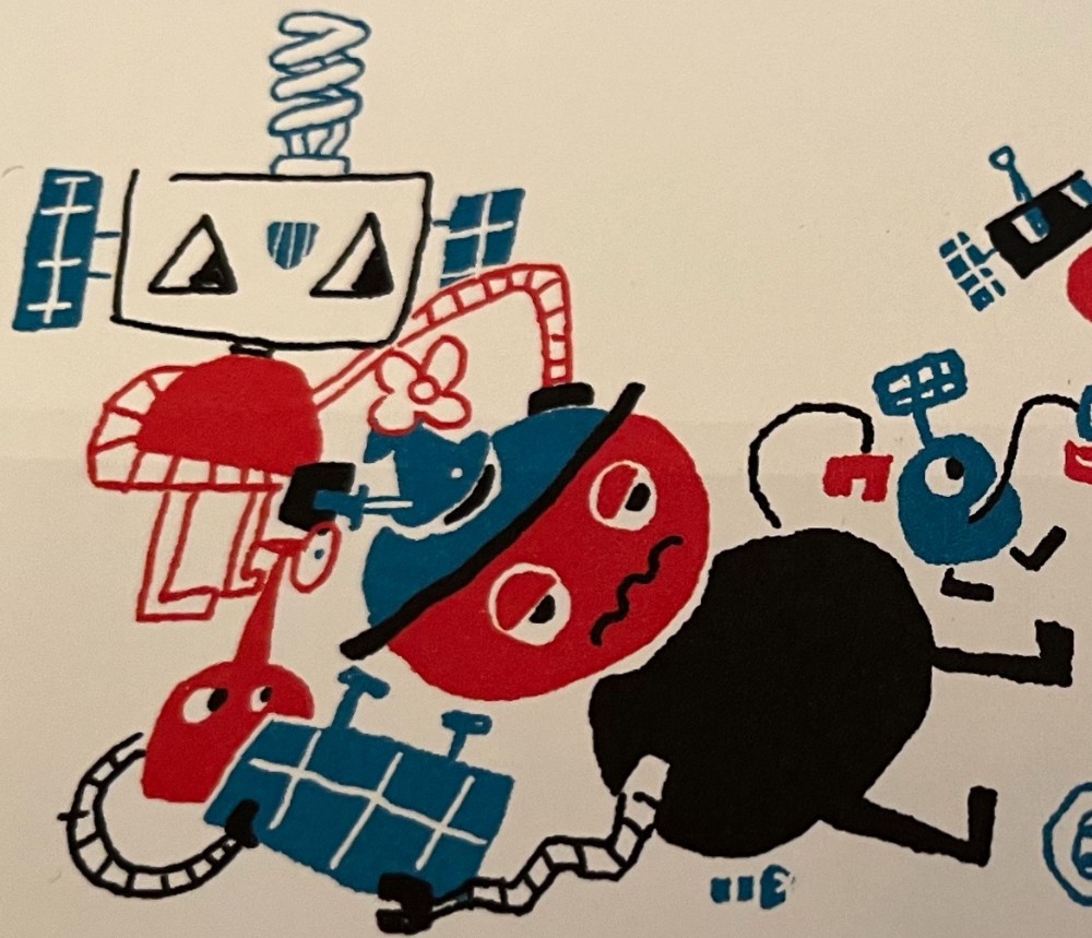 Create meme: graphic art, children's robot, The robot is red