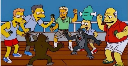 Create meme: the simpsons monkeys with knives, monkeys fight the simpsons, the simpsons 