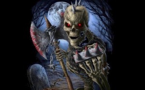 Создать мем: сумасшедший скелет, череп страшный, скелет с красными глазами