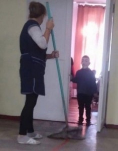 Create meme: people visible, cleaner, cleaning of the class
