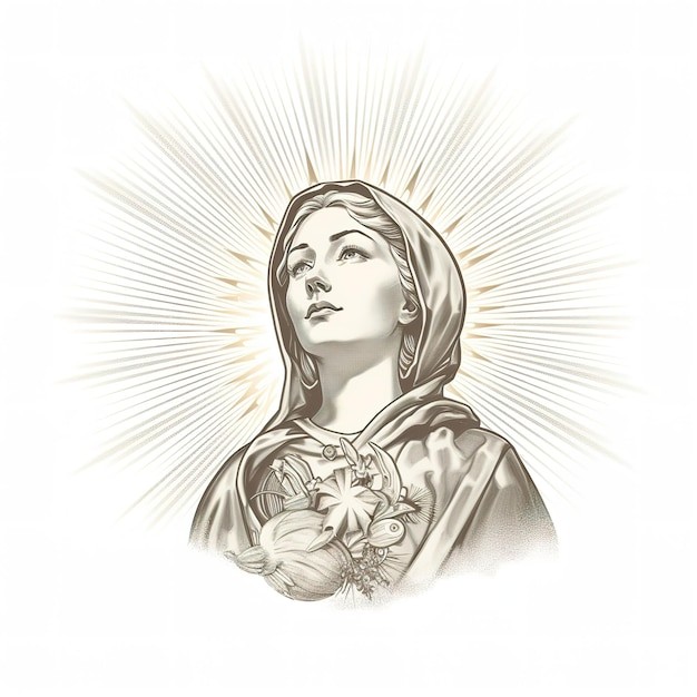 Create meme: Virgin Mary tattoo sketch, sketch of the Virgin Mary, Virgin Mary chicano sketch