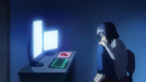 Create meme: anime at the computer, figure