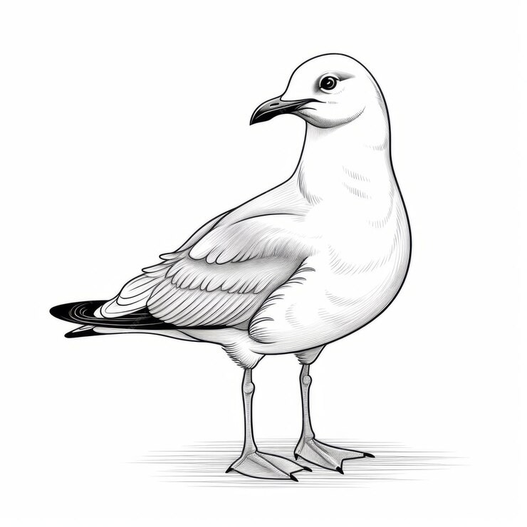 Create meme: The seagull coloring book, seagull drawing, seagull pencil drawing