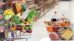 Создать мем: корзина с вредными продуктами, корзина потребителя разная, полная корзина продуктов