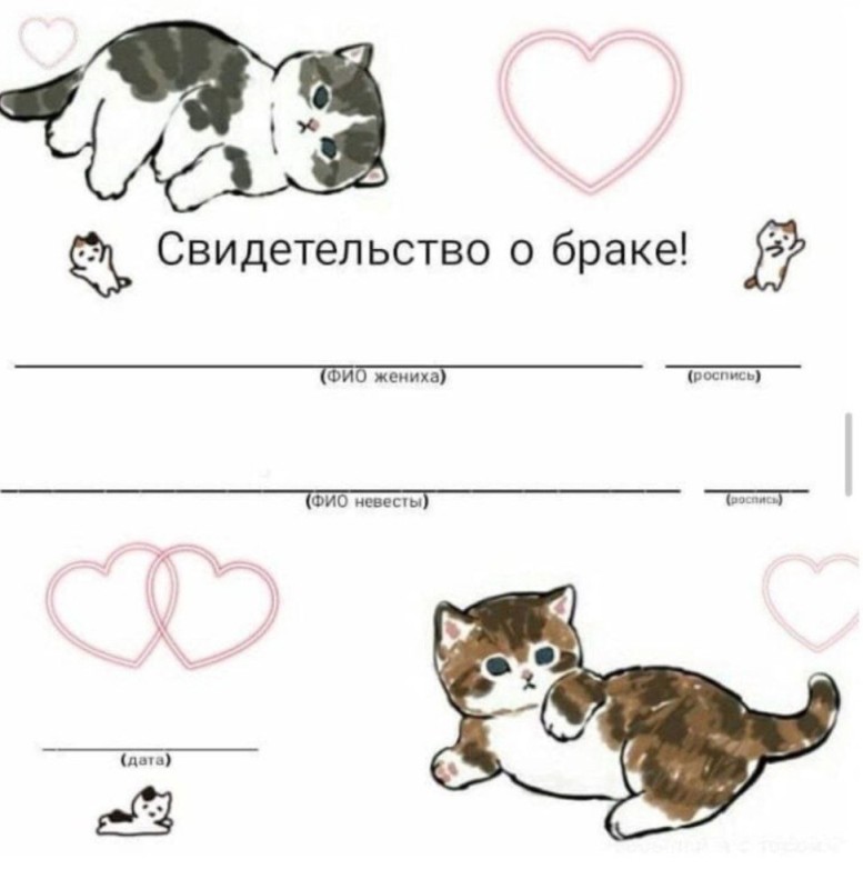 Create meme: marriage certificate comic with hello kitty, marriage certificate comic template, marriage certificate meme cat