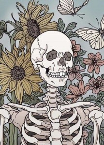 Создать мем: череп с цветами, скелет с цветами, череп арт