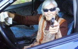 Create meme: Grandmother with gun