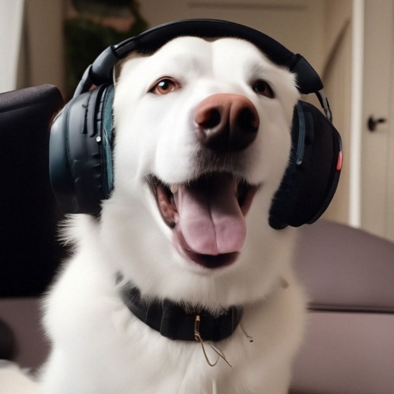 Create meme: dog in headphones, animals , labrador dog