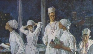 Create meme: socialist realism, Repin the surgeon Pavlov in the operating room, portrait of a surgeon Yudina