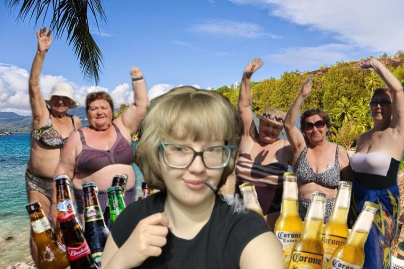 Create meme: corona extra 355 ml, woman , on vacation