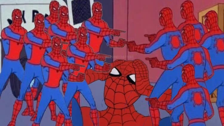 Create meme: three spider-man meme, Spiderman meme, four spider-men meme