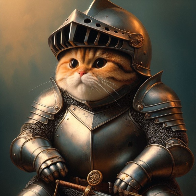 Создать мем: котики, кошачий арт, котик рыцарь