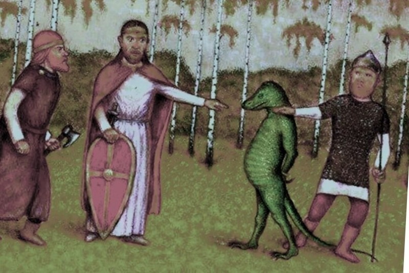 Create meme: russ vs lizards, reptiloids in ancient paintings, russian lizards