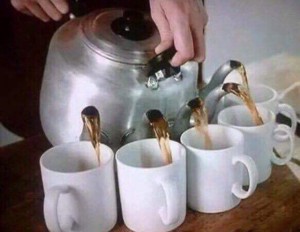 Create meme: pours tea, kettle, tea