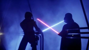 Create meme: field training lightsaber star wars, battle of the Jedi lightsaber, star wars Luke vs Darth Vader